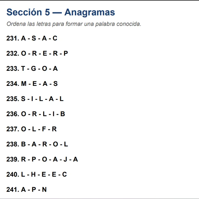 Anagramas: ordena las letras para formar una palabra