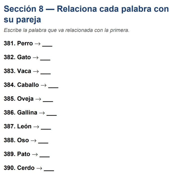 Relaciona cada palabra con su pareja