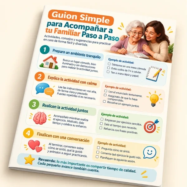 Guion simple para acompañar a un familiar paso a paso en cada ejercicio