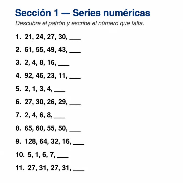 Series numéricas: descubre el patrón y escribe el número que falta