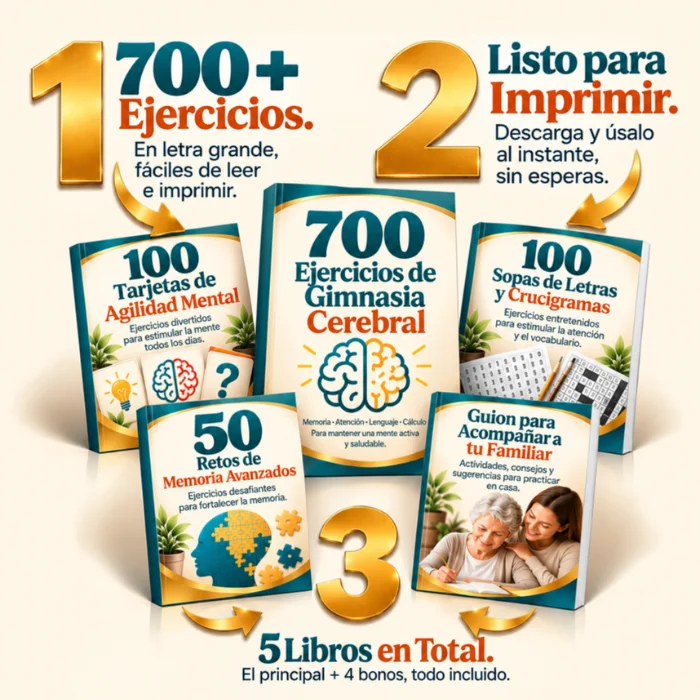 Kit de 700 ejercicios de gimnasia cerebral: 5 libros en total con el principal y 4 bonos